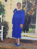 Elite Champagne 5928 royal blue feather dress