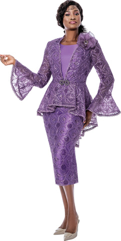 Terramina 7184 purple lace skirt suit