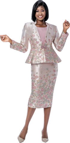 Terramina 7244 pink brocade skirt suit