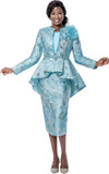 Terramina 7273 aqua blue brocade skirt suit