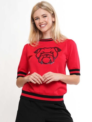 Why Dress KT240135 red bull dog knit top