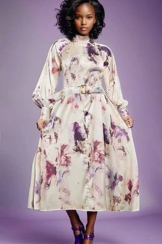 Bishop Sleeve Print Maxi Dress