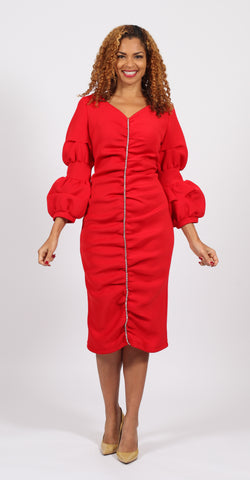 Diana 8373 red lantern sleeve dress