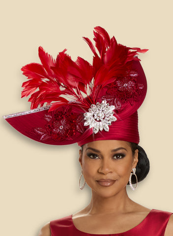 Donna Vinci H12122 red feather hat