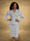 Donna Vinci 13424 silver knit skirt suit