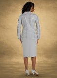 Donna Vinci Knit 13424 silver skirt suit