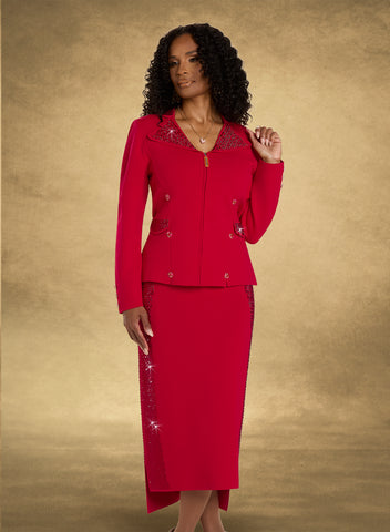 Donna Vinci 13430 red knit skirt suit