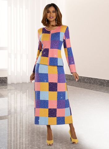 Donna Vinci 13431 multi colored knit skirt suit