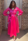 Pink Solid Puff Sleeve Maxi Dress