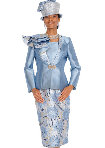 Elite Champagne 6101 metallic blue skirt suit