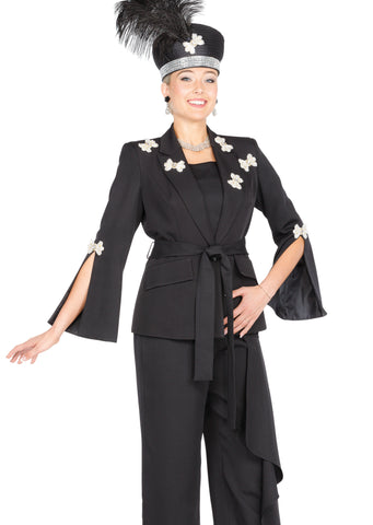 Elite Champagne 6106 black pant suit