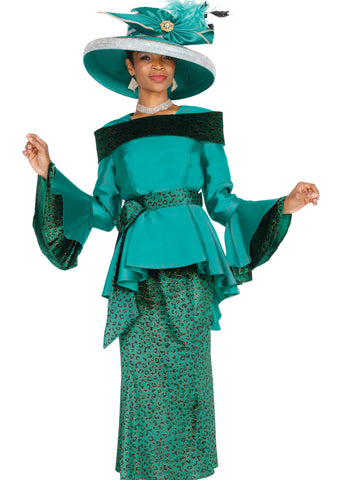 Elite Champagne 6167 green brocade skirt suit