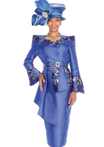 Elite Champagne 6168 royal blue skirt suit