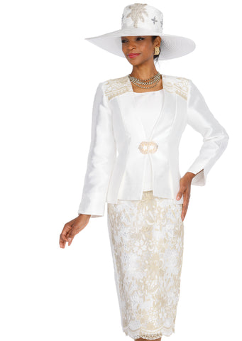 Elite Champagne 5904 off white skirt suit