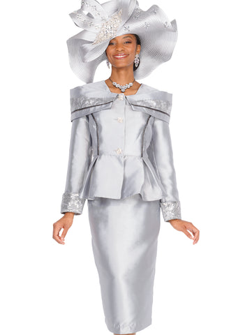 Elite Champagne 5975 Silver Skirt Suit