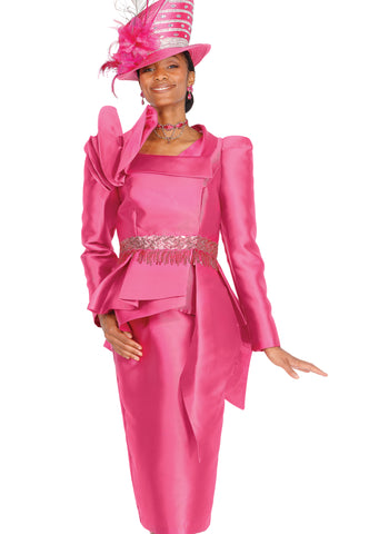 Elite Champagne 6022 fuchsia satin skirt suit