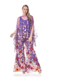 Mesh Floral Scarf Pant Suit