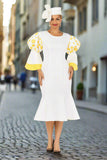 Giovanna 2402 off white bell sleeve scuba dress