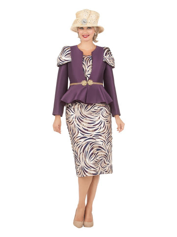 Giovanna G1209 plum brocade skirt suit