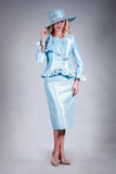 Giovanna G1216 ice blue lace skirt suit