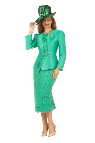 Giovanna G1152 emerald green silky twill skirt suit