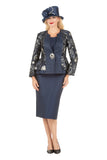 Giovanna G1181 navy blue brocade skirt suit