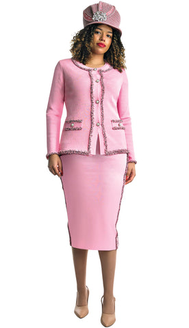 Lily & Taylor 731 pink knit skirt suit