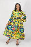 Yellow African Print Bell Sleeve Maxi Dress