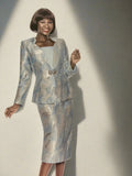 Susanna 3027 Blue brocade skirt suit