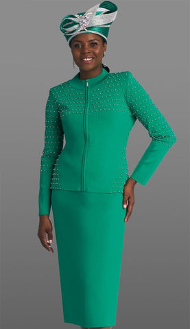 Lily & Taylor 906 emerald green knit skirt suit