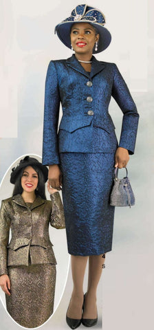 Lily & Taylor 4920 blue jacquard skirt suit