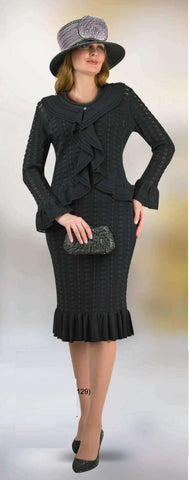 Lily & Taylor 824 black crochet knit skirt suit