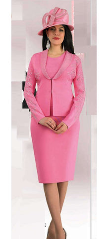 Lily & Taylor 622 pink knit skirt suit