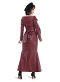 Love the Queen 17577 berry faux leather skirt suit