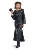 Love the Queen 17577 black faux leather skirt suit