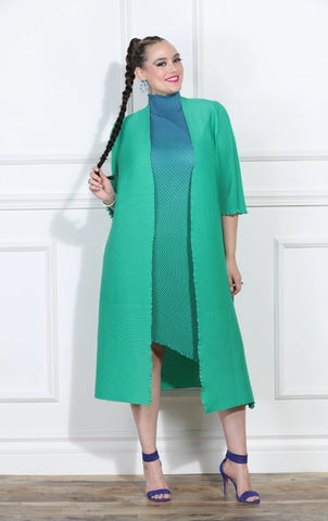 Luxe Moda 419 green crinkle jacket dress