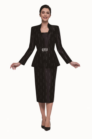 Serafina 4330 silky twill black skirt suit