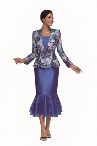 Serafina 4333 jacquard skirt suit