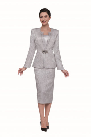 Serafina 4335 silver skirt suit