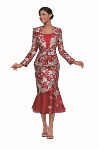 Serafina 4336 red skirt suit