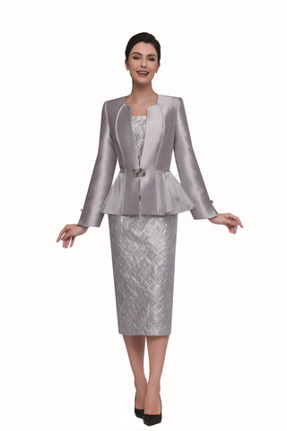 Serafina 4337 silver skirt suit