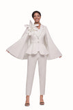 Serafina 7487 off white cape pant suit