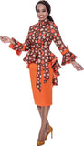 Stellar Looks 600242 orange scuba skirt suit