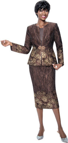 Terramina 7189 Jacquard brown skirt suit