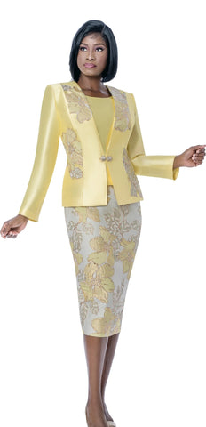 Terramina 7291 yellow brocade skirt suit