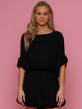 Why Dress T240109 black pleated blouse