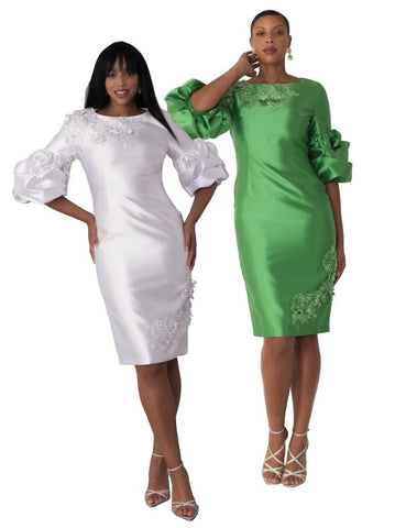 Chancele 9742 puff sleeve midi dress