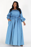 Puff Sleeve Denim Maxi Dress