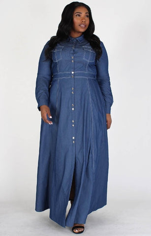 A Line Denim Maxi Dress