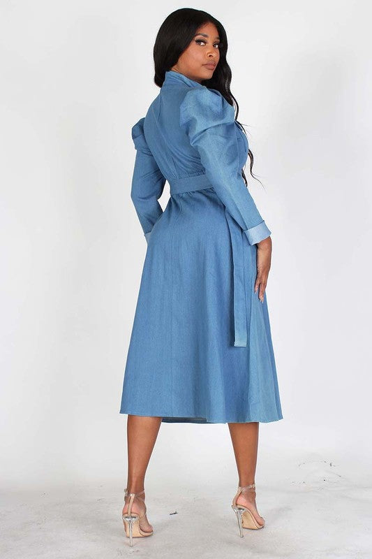 Roadster Blue Washed Puff Sleeves Pure Cotton Denim Tiered Pure Cotton Midi  Dress - Price History